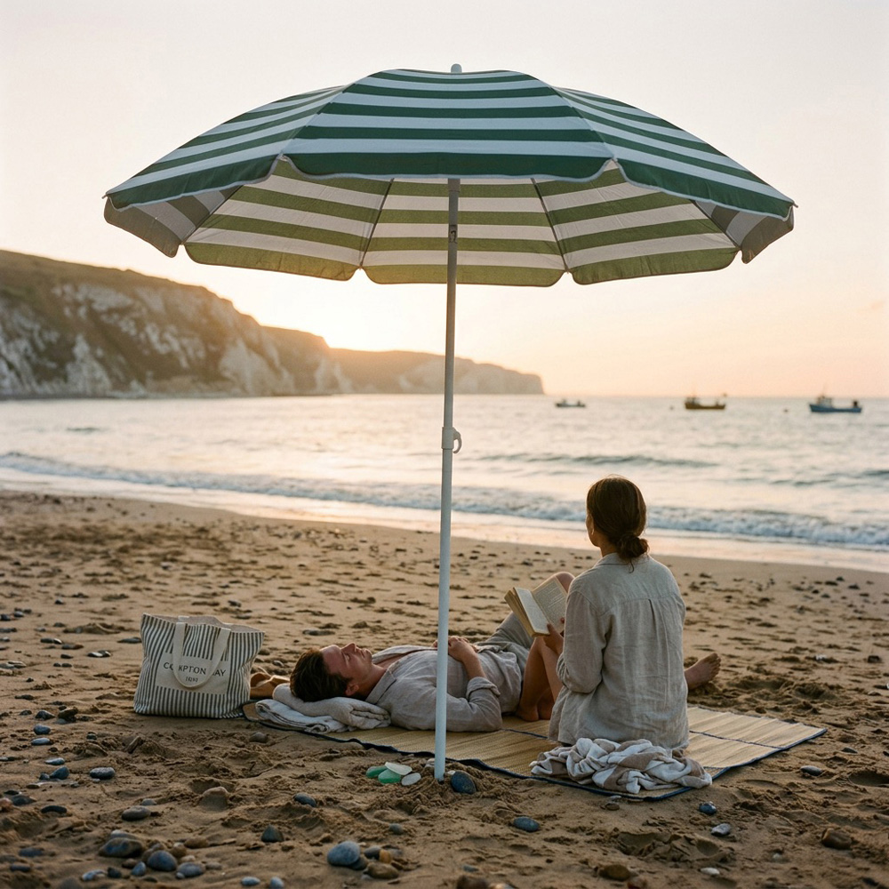 Harbour Housewares Green Stripe Metal Beach Parasol 1.8m Image 5