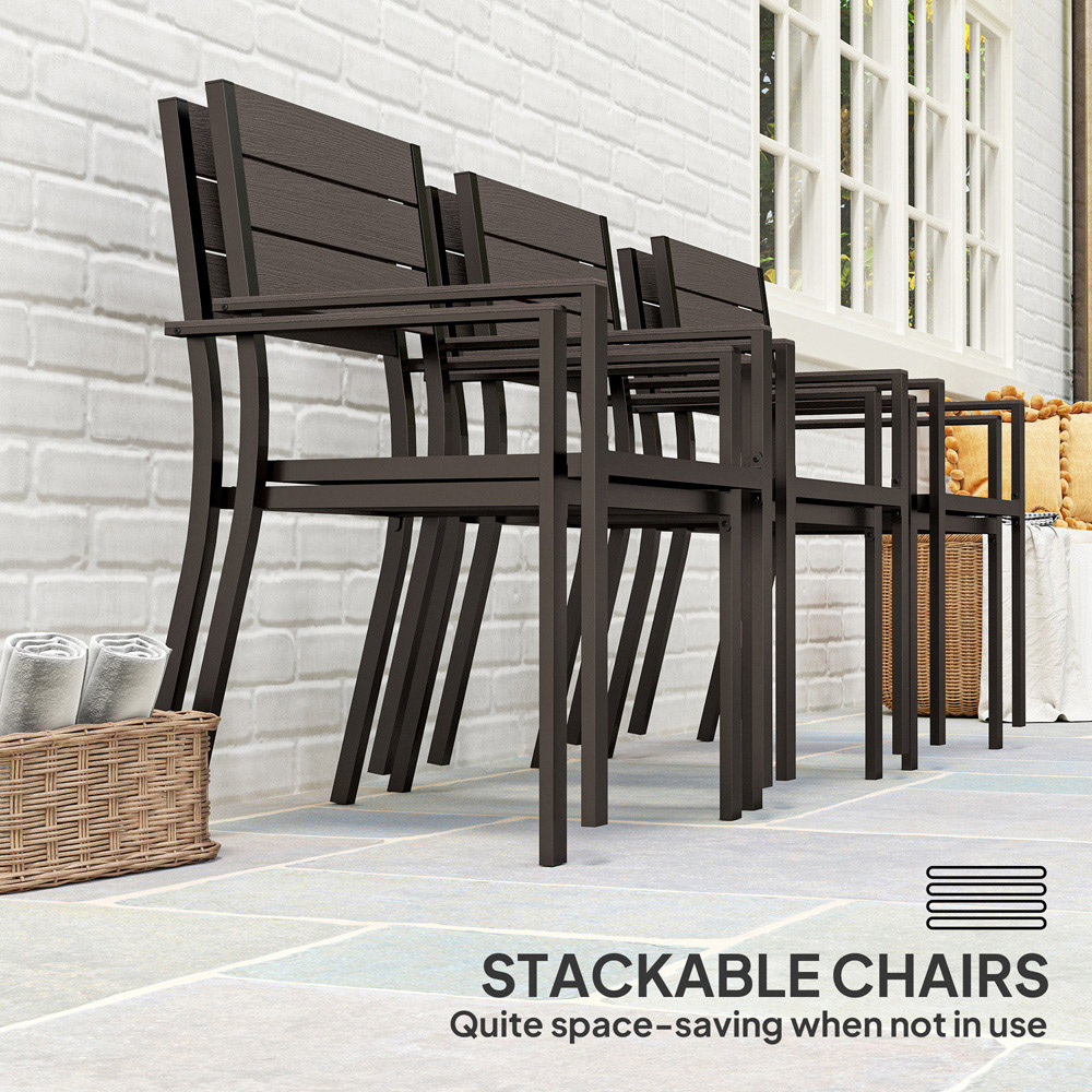 Outsunny 6 Seater Steel Garden Dining Set with Stackable Chair Black Image 5
