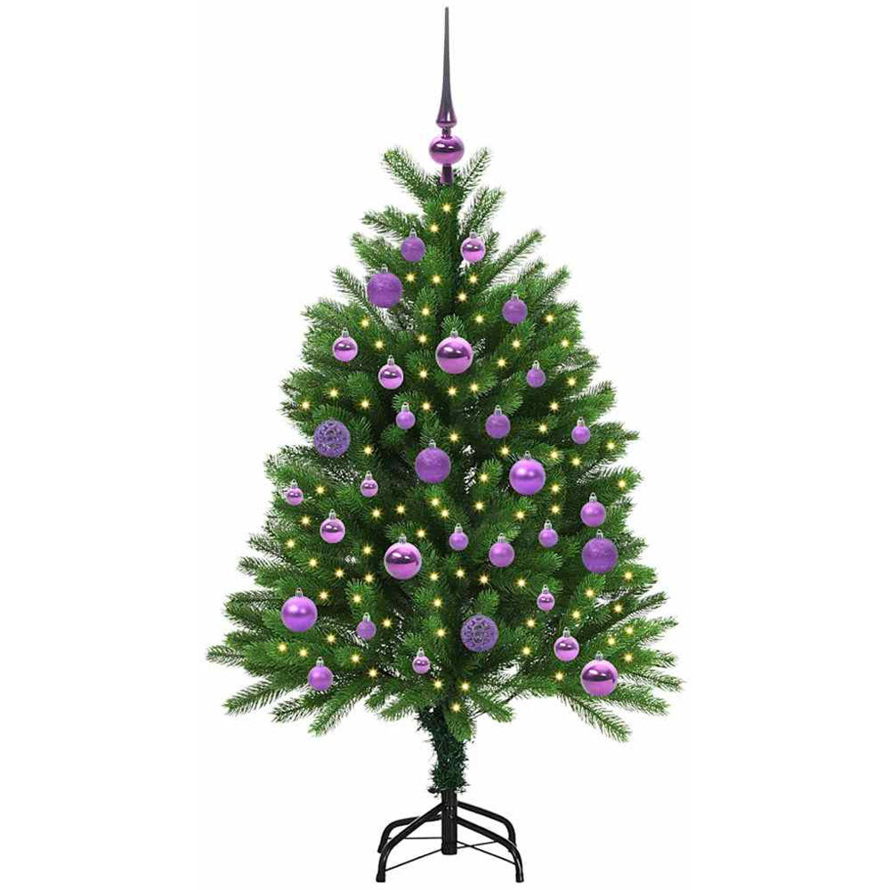 vidaXL Pre-Lit Lilac Baubles Green Artificial Christmas Tree 4ft Image 1