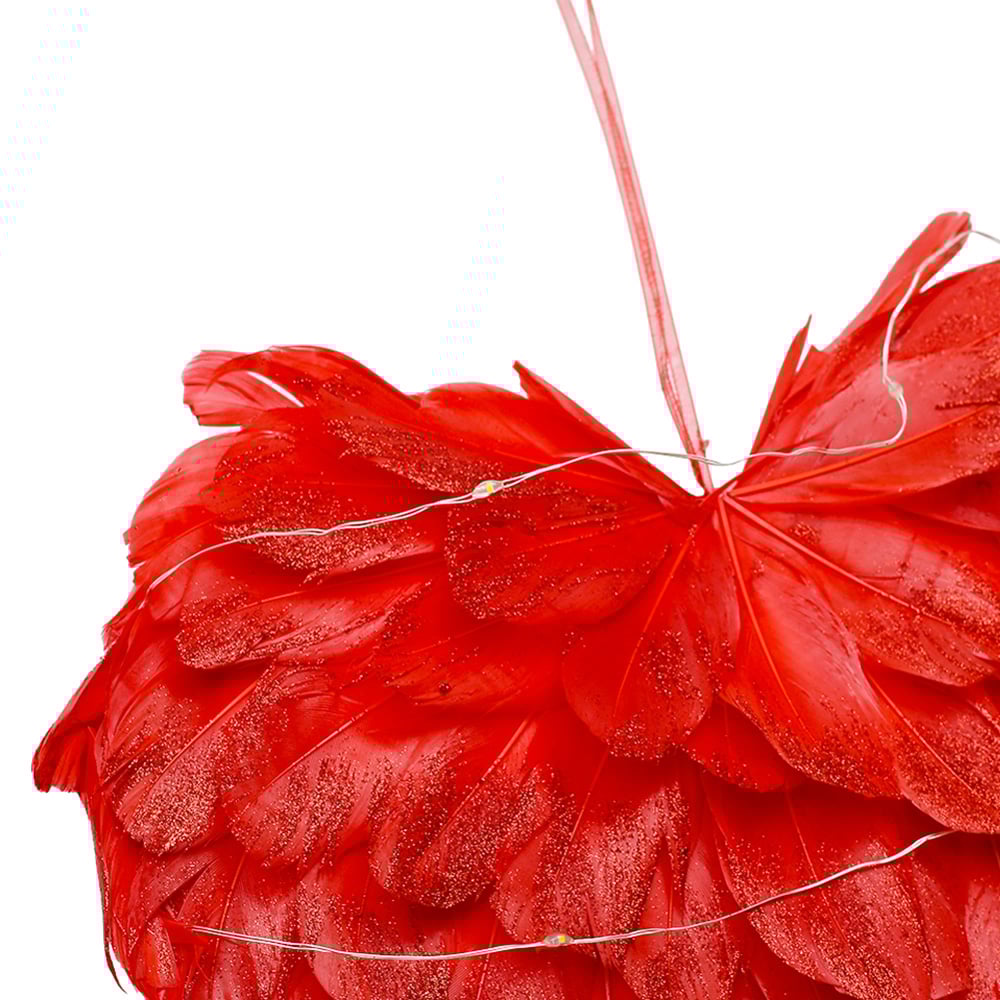 Living and Home Warm White LED Red Feather Heart Shaped Hanging Decoration 25cm Image 5