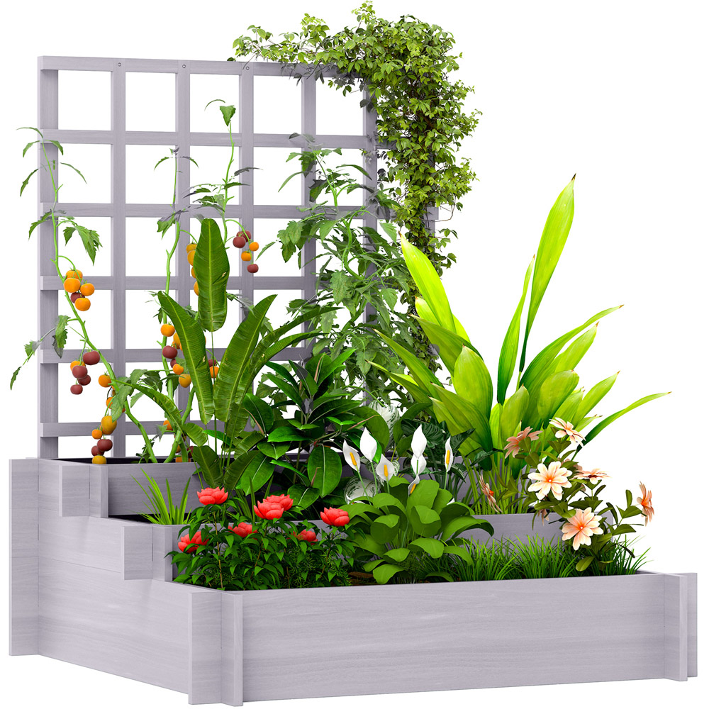 Outsunny 3 Tier Grey Wooden Garden Trellis Planter 110 x 95cm Image 3