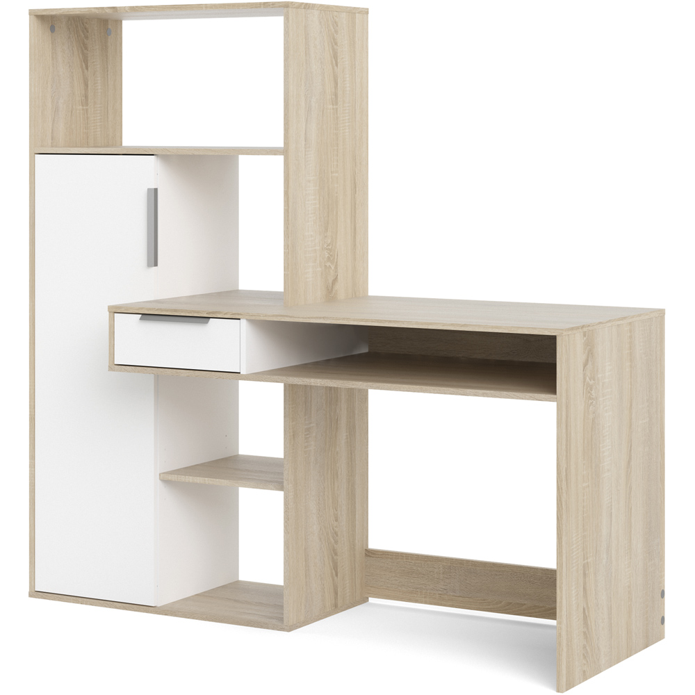 Florence Function Plus Single Door Single Drawer Multifunctional Desk White and Oak Image 4