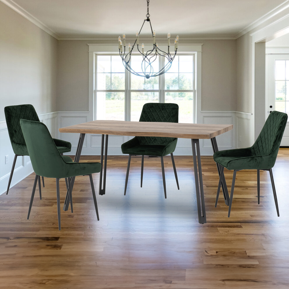 Seconique Quebec Wave Avery 4 Seater Dining Set Medium Oak and Emerald Green Image 1