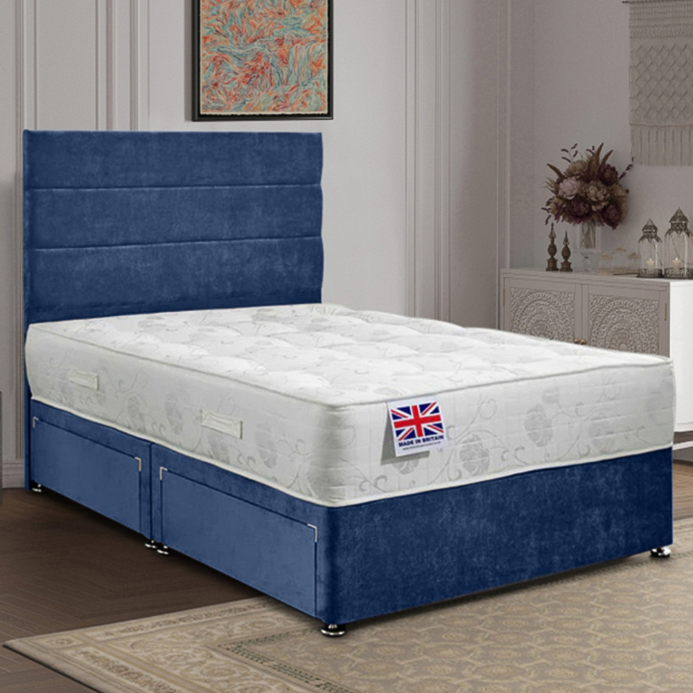 Eleganza Home Repose Single Sapphire Plush Velvet 2 Drawer Divan Bed with Lined Headboard Image 1