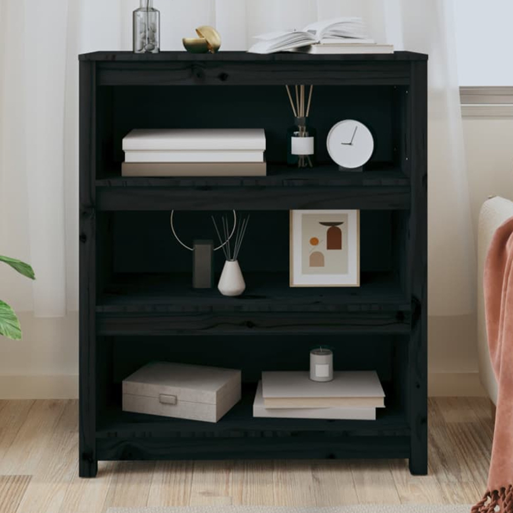 vidaXL 3 Shelf Black Solid Pine Wood Bookcase Image 1