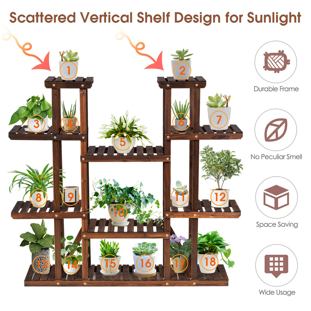 Costway 18 Shelf Wooden Plant Stand Image 8