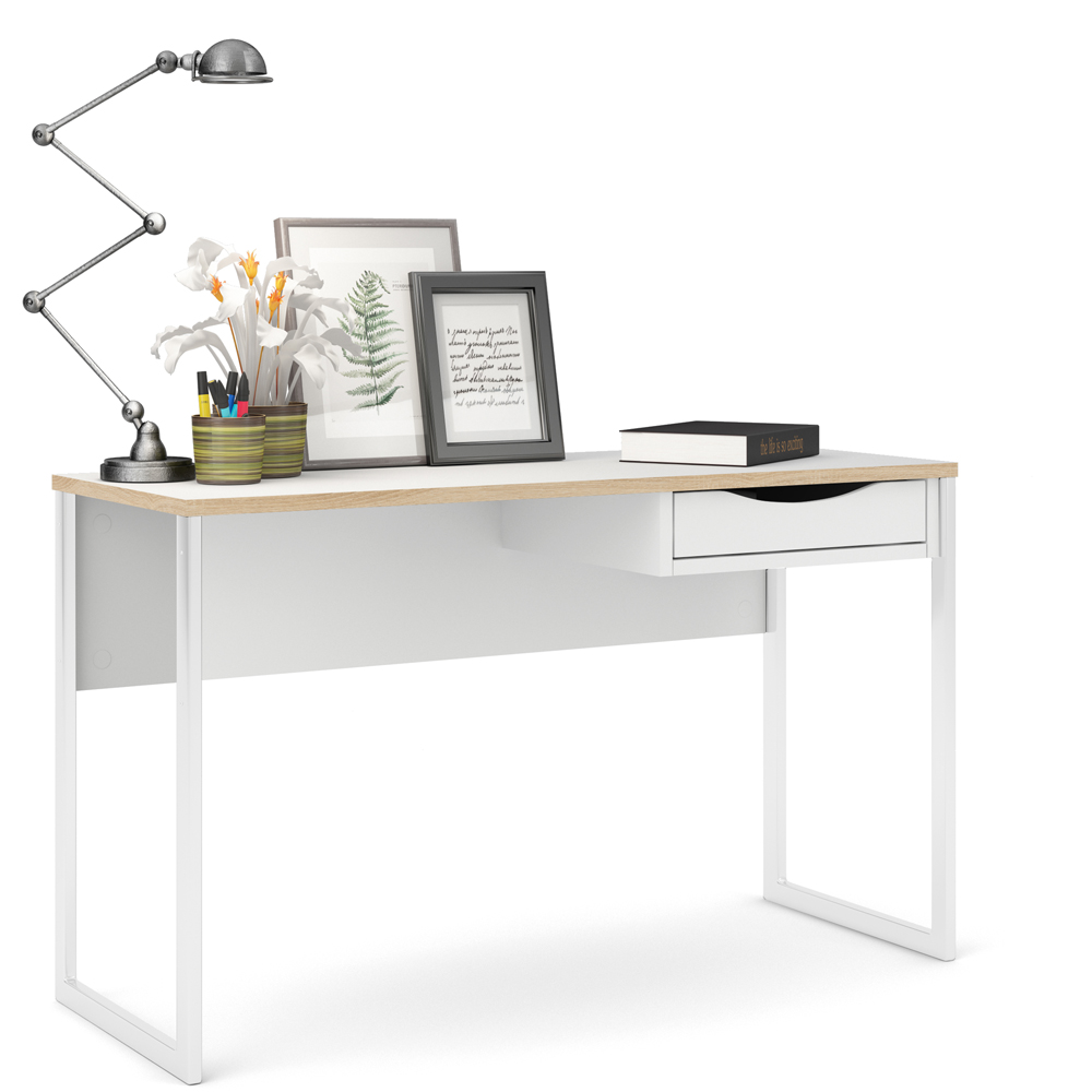 Florence Function Plus Single Drawer Wide Desk White and Oak Image 6
