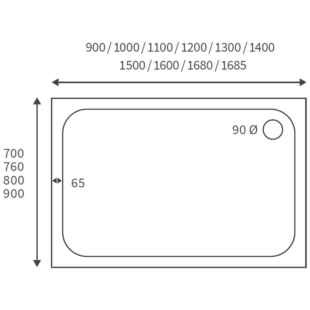 Bathstore Deluxe 45mm White Rectangular Shower Tray with Chrome Waste 1200 x 700mm Image 4