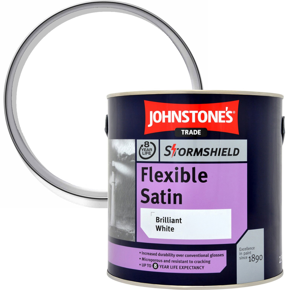 Johnstone's Trade Stormshield Brilliant White Satin Paint 2.5L Image 1