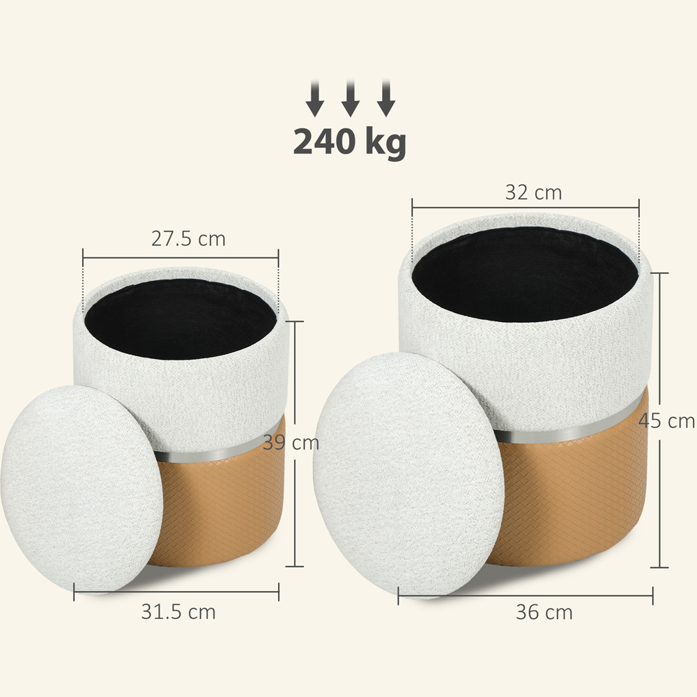 Portland Cream and Brown Round Ottoman Footstool Set of 2 Image 9