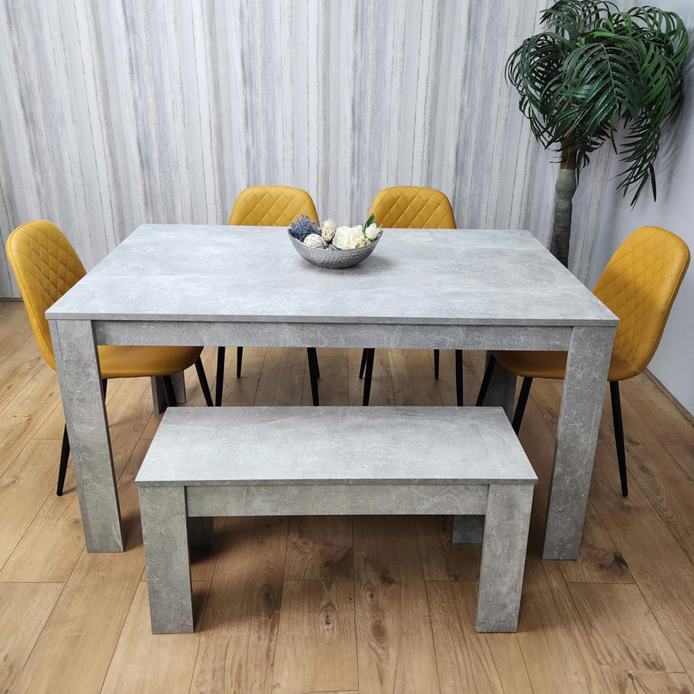 Portland 6 Seater Dining Set Stone Grey Effect and Mustard Image 1