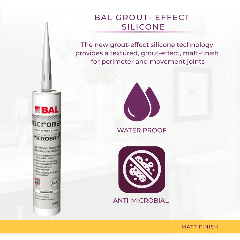Go Bathrooms BAL Micromax3 Gunmetal Grout Effect Anti-Mould Sealant 310ml Image 3
