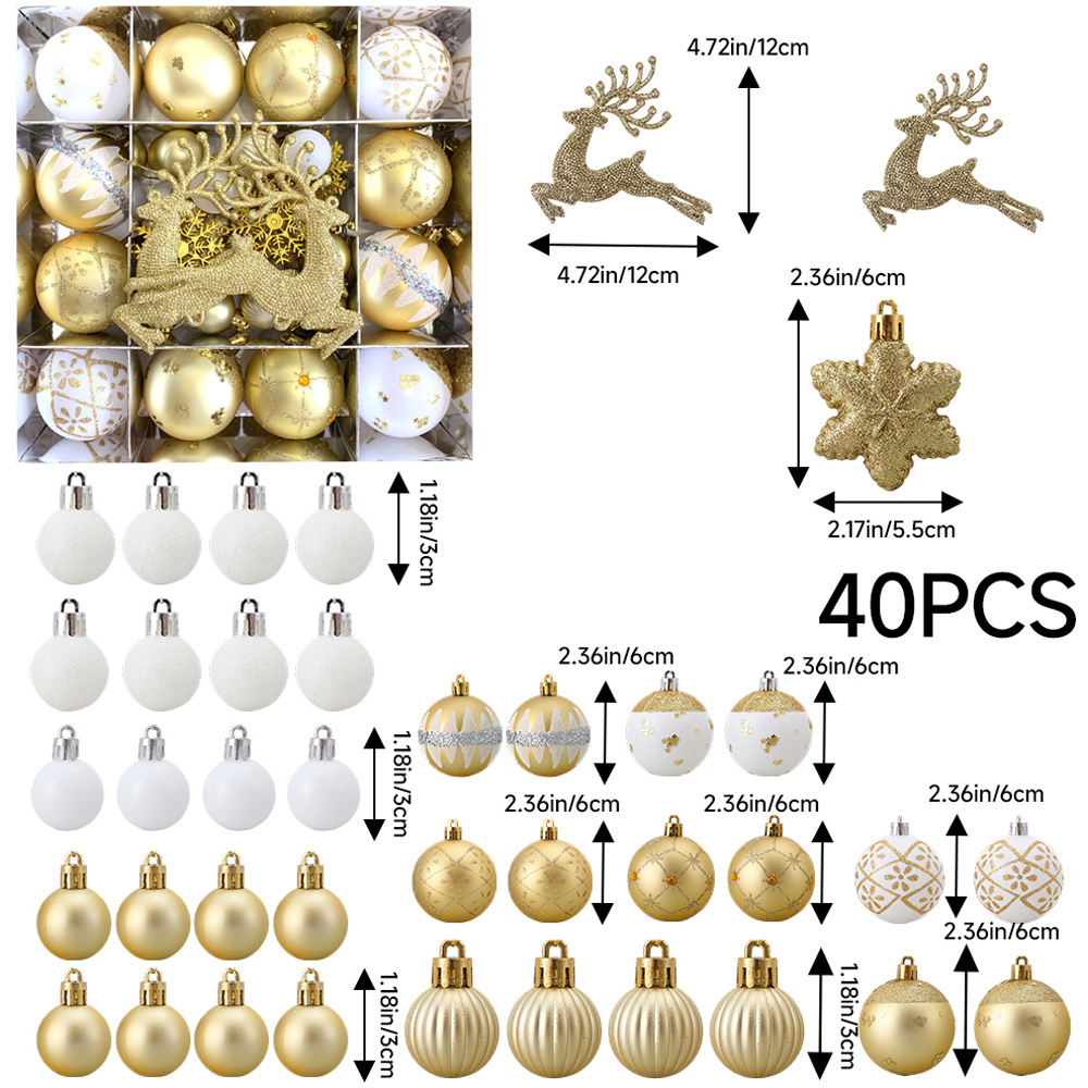 Living and Home White and Gold Christmas Tree Decoration Ornaments 40 Pack Image 7
