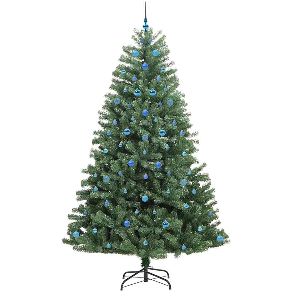 vidaXL Pre-Lit Blue Baubles Green Artificial Hinged Christmas Tree 8ft Image 4