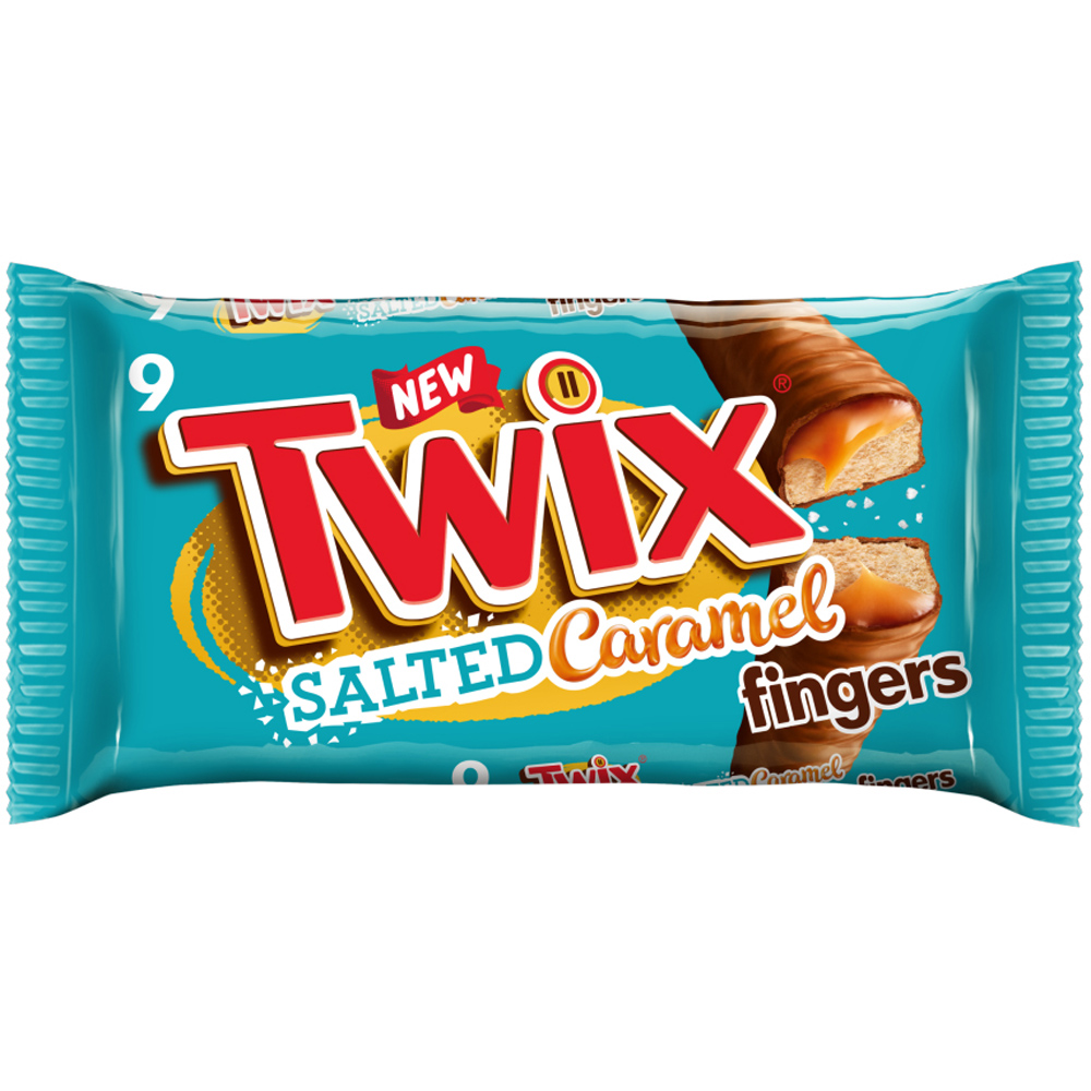 Twix Salted Caramel and Milk Chocolate Fingers Biscuit Snack Bars Multipack 20g 9 Pack Image 1