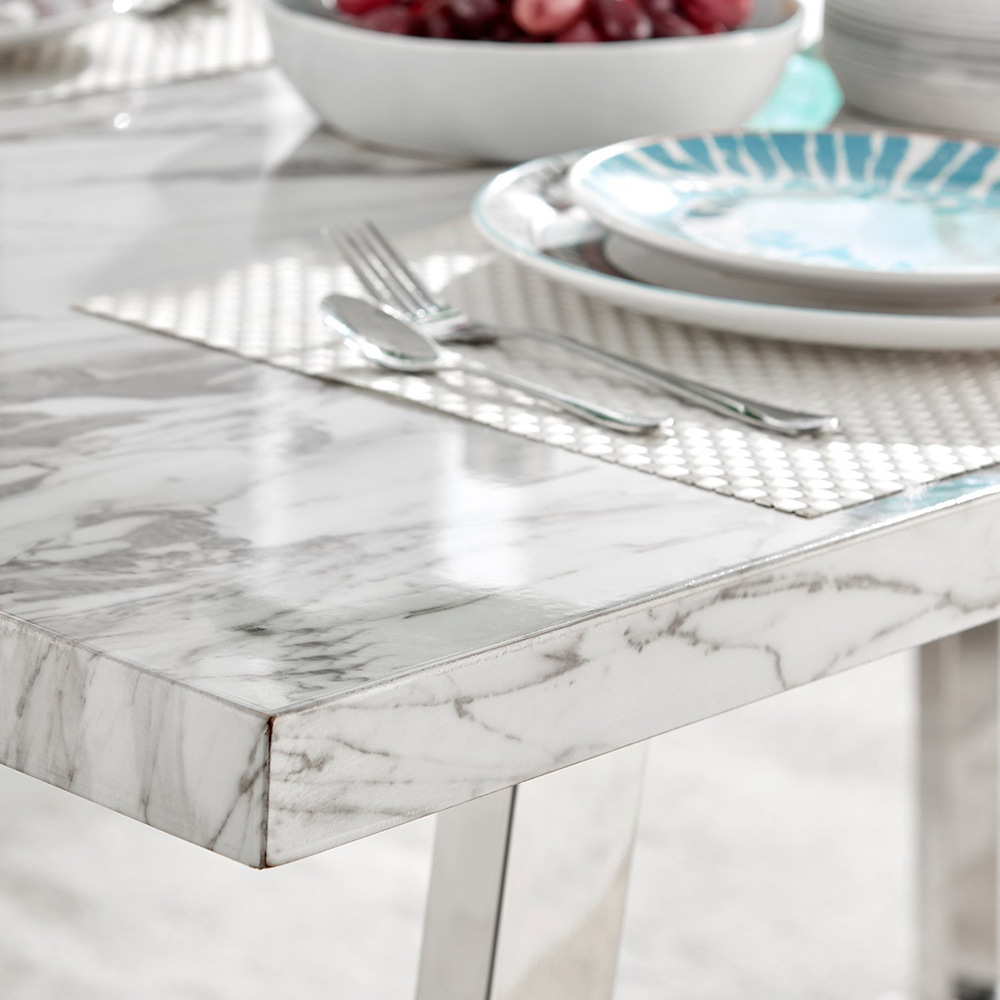 Furniturebox Solo Cesano 6 Seater Dining Set White Marble Effect and Cream Image 6