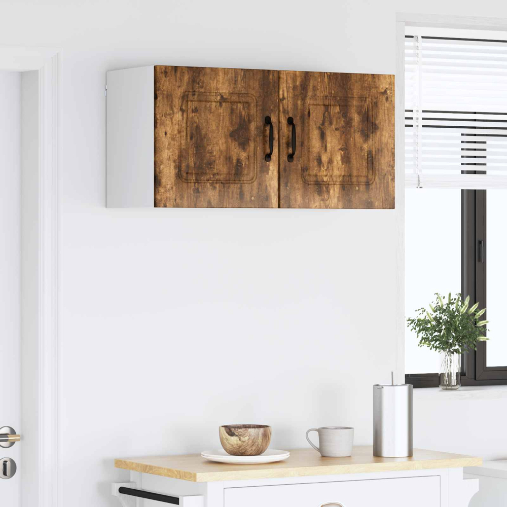 vidaXL Kalmar Single Door Smoked Oak Wall Mounted Square Kitchen Cabinet Set of 2 Image 9