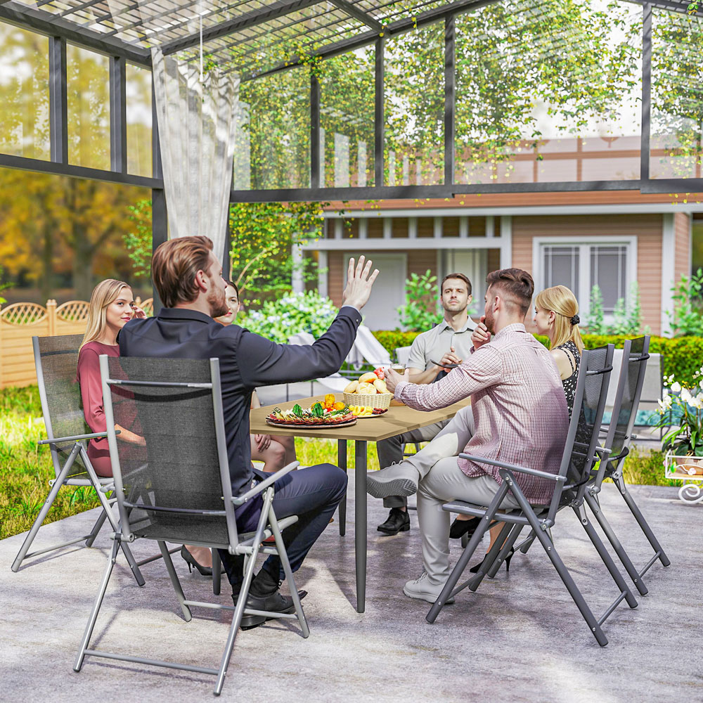 Outsunny 6 Seater Slatted Garden Dining Table with Parasol Hole Brown Image 4