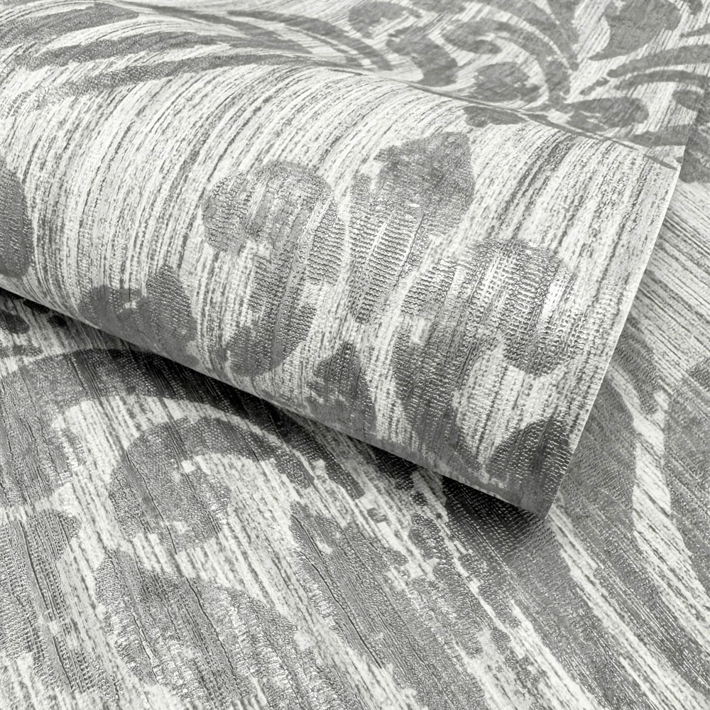 Muriva Theon Ornate Scroll Damask Grey Wallpaper Image 4