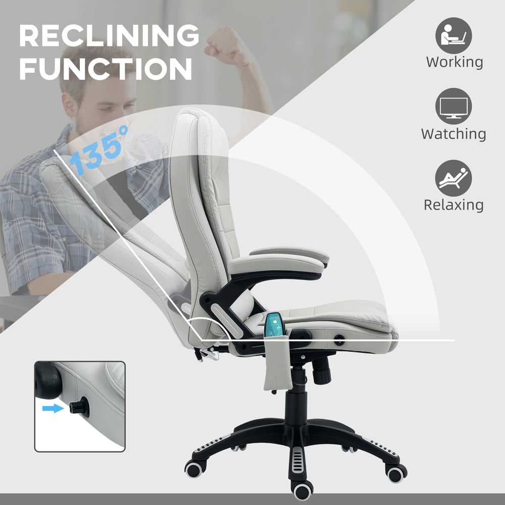 Portland Light Grey Faux Leather Vibration Massage and Heat Recliner Office Chair Image 7