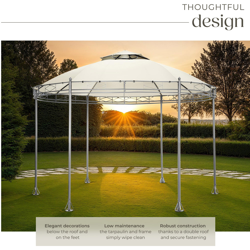 tectake Siana 3.5m Cream Double Roof Water-Repellent Round Gazebo with 6 Side Panel Image 4