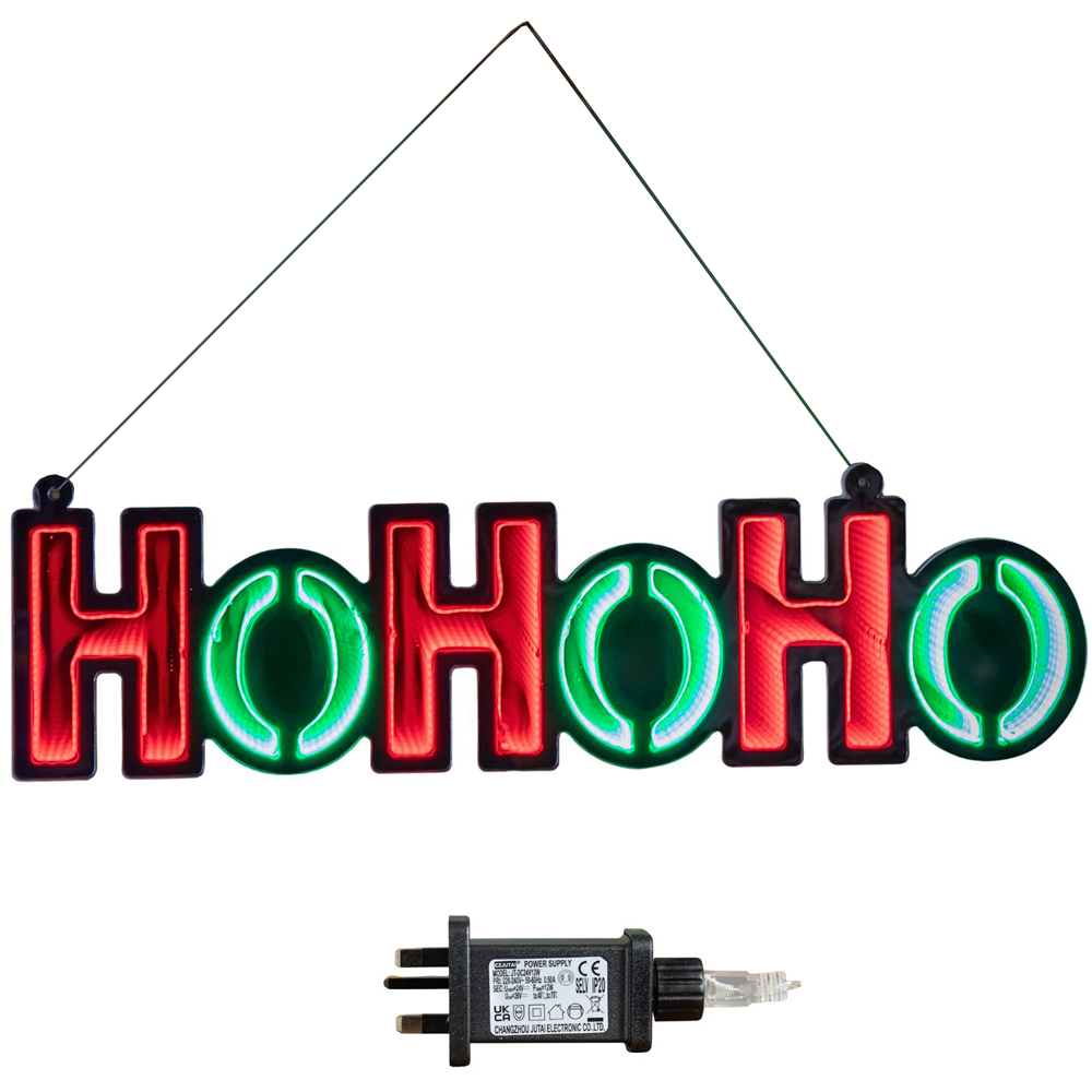 Samuel Alexander Red and Green LED Light Up Hanging Ho Ho Ho Christmas Infinity Mirror Sign 40cm Image 8