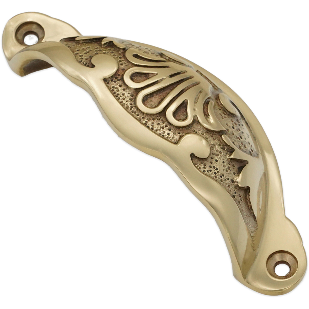 Spira Brass Floral Polished Brass Cup Pull Drawer Handle Image 3