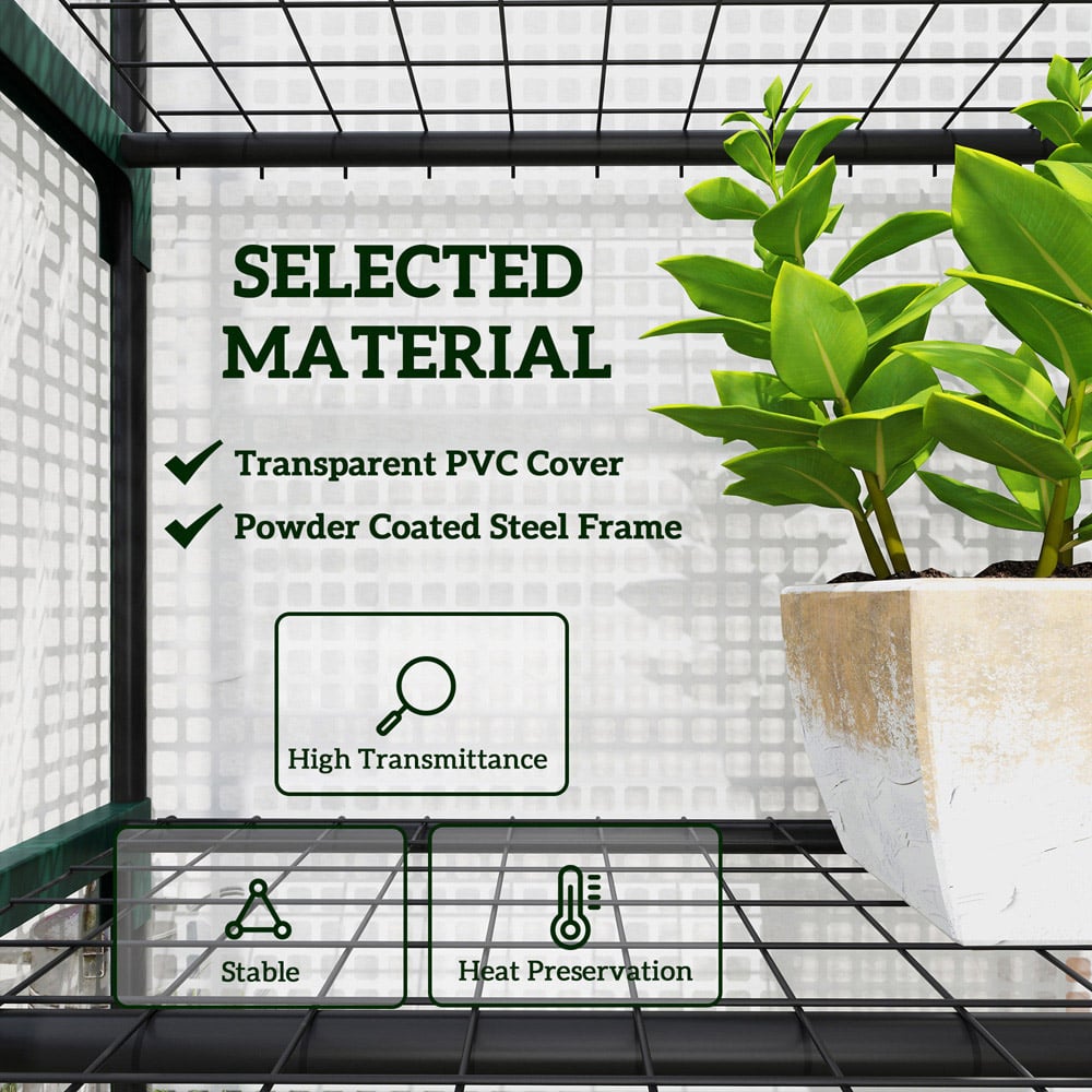 Outsunny White and Green 5 Shelf PE Cover 2.2 x 1.6ft Mini Greenhouse with Roll Up Door Image 4