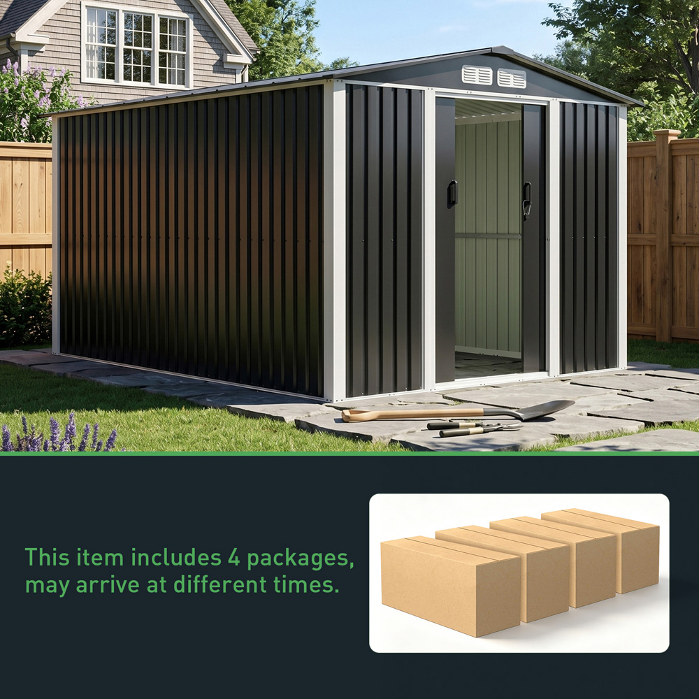 Living and Home 8 x 10ft Black Metal Apex Garden Storage Shed Image 7