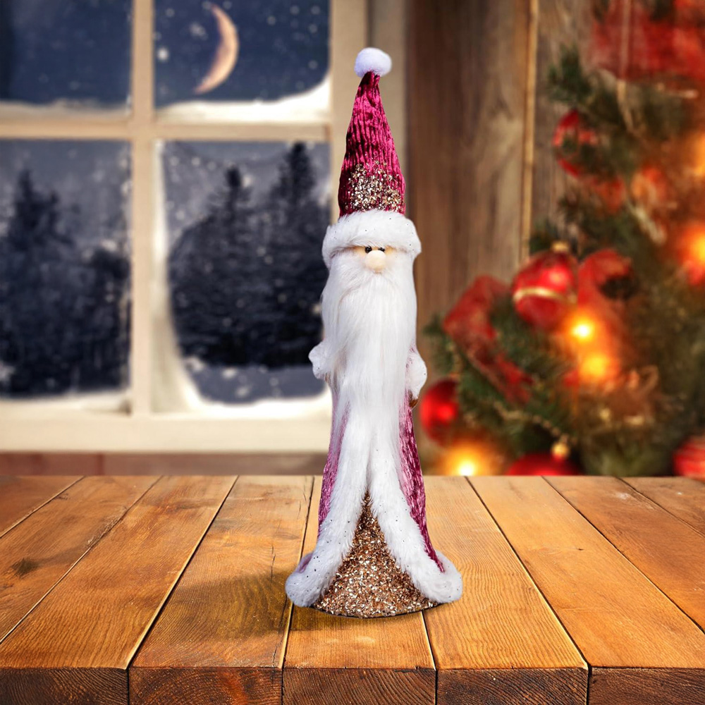 Shatchi Burgundy and Gold Santa Figurine Christmas Decoration 34cm Image 3