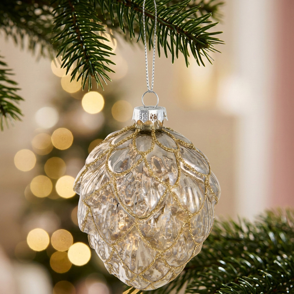 Ivory Gold Pinecone Bauble Image 2