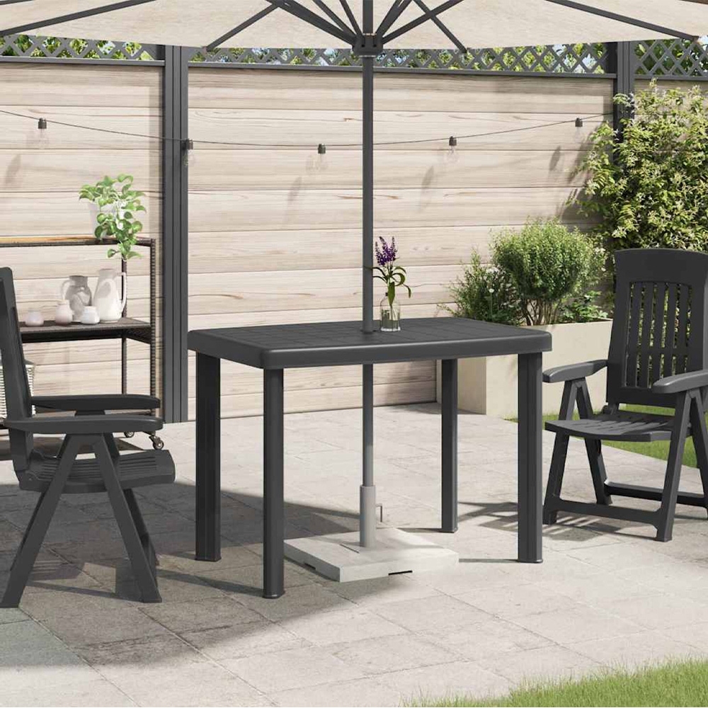 vidaXL 4 Seater Plastic Garden Table with Umbrella Hole Anthracite Image 6