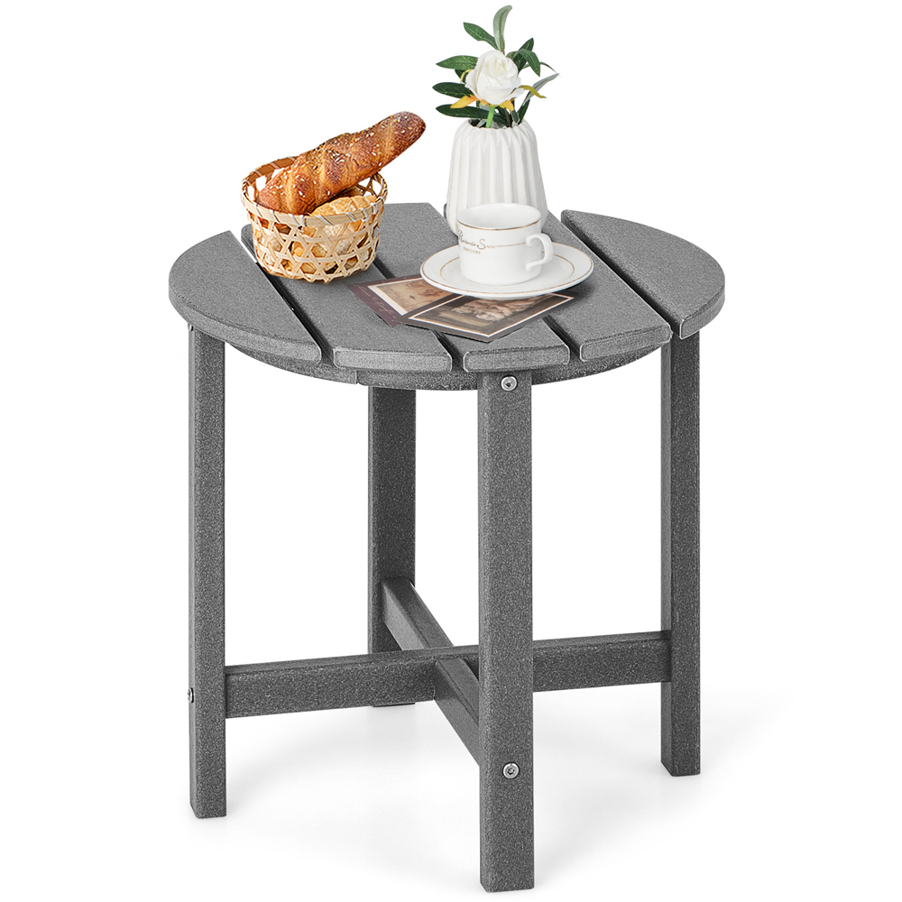 Costway Grey Round HDPE Outdoor Side Table Image 2