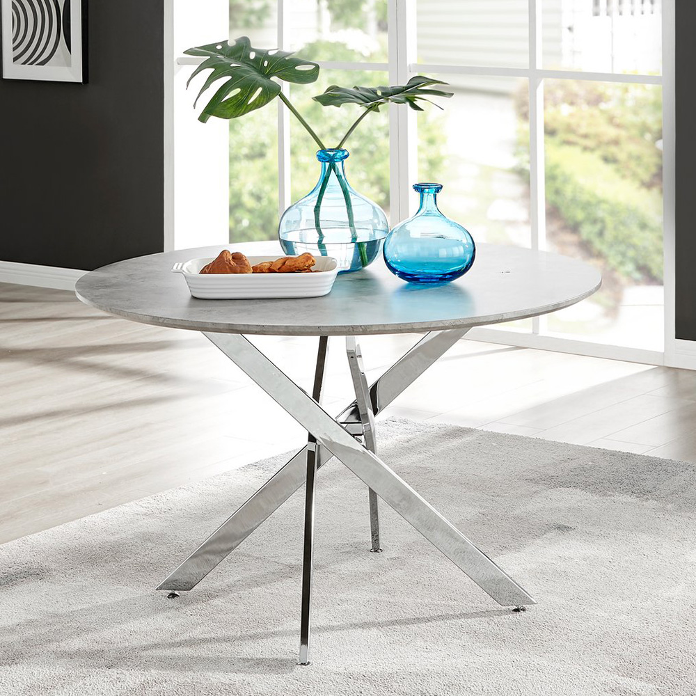 Furniturebox Arona Fortana 6 Seater Round Dining Set Concrete Grey and White Image 2
