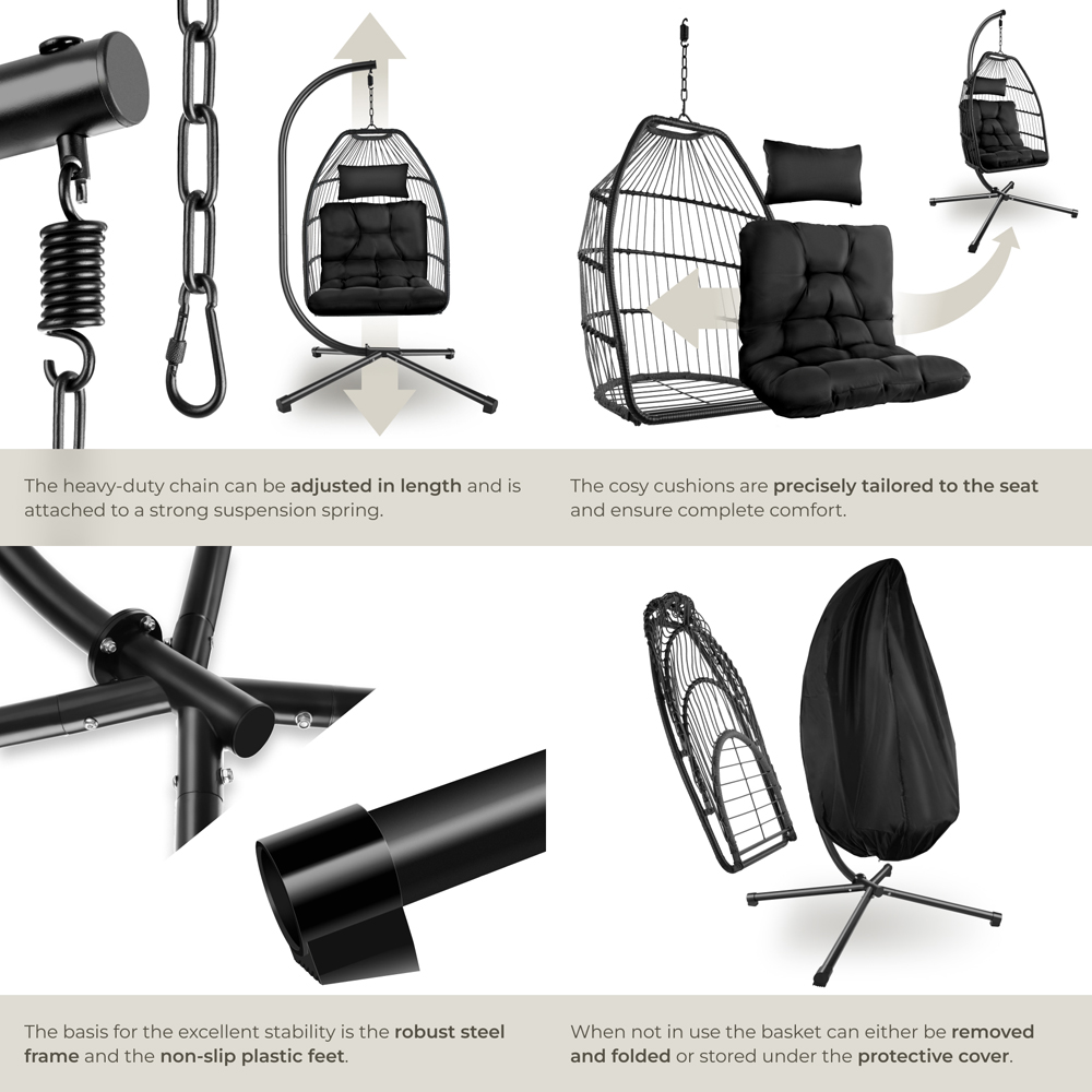 tectake Ariane Black Egg Chair Image 4