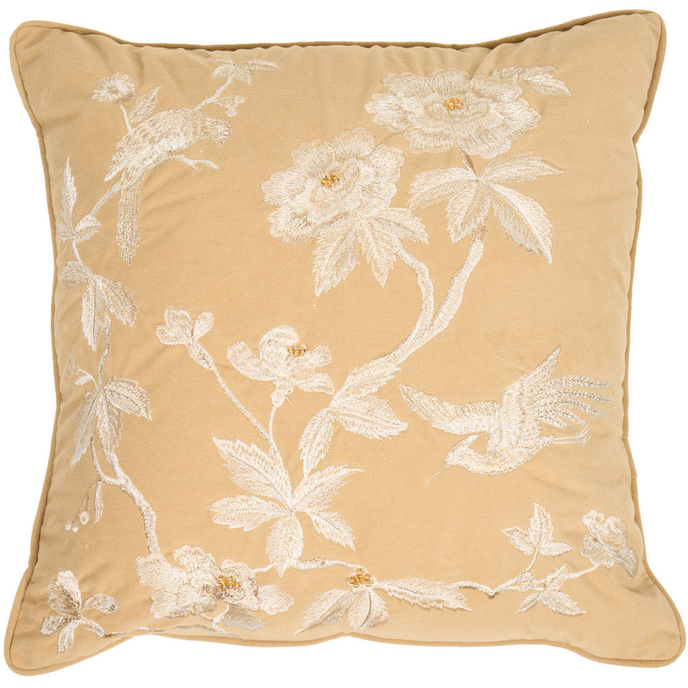 Embossed Bird Cushion Ochre Image 1