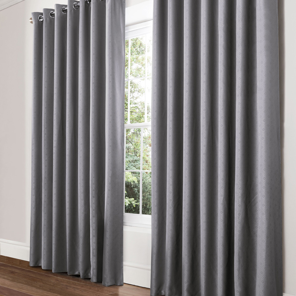 Alan Symonds Amond Silver Blackout Ring Top Eyelet Curtains 167 x 183cm Image 1