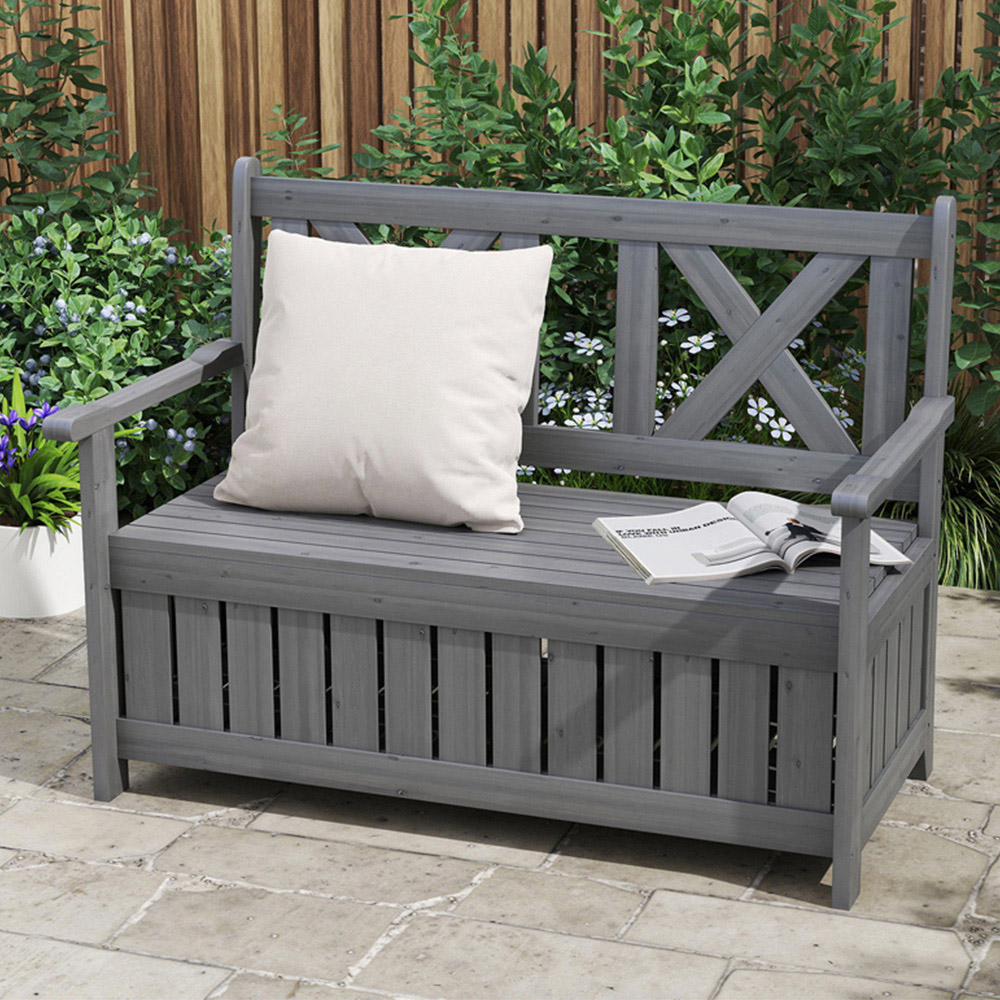 Outsunny Charcoal Grey Wood Storage Garden Bench Image 1