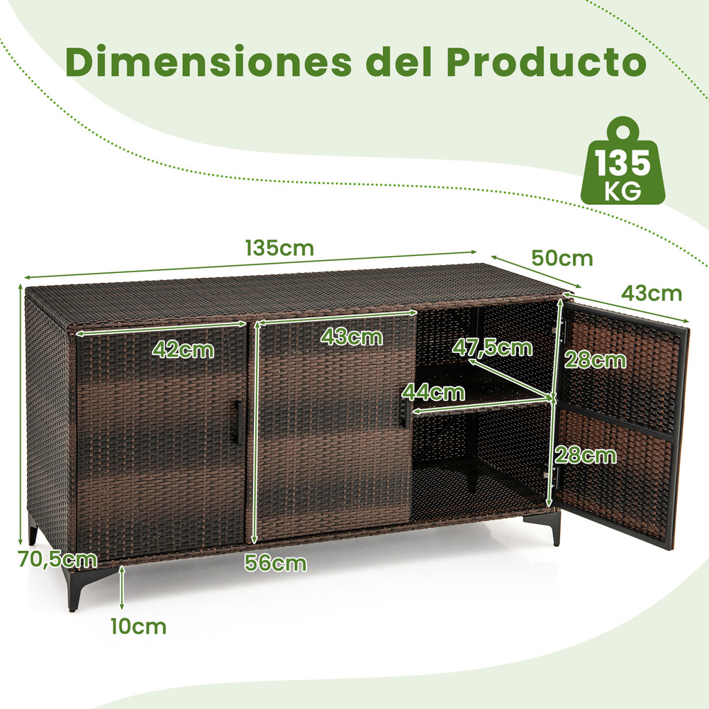 Costway Brown Patio Wicker Storage Cabinet Deck Box with Removable Shelves 318L Image 9
