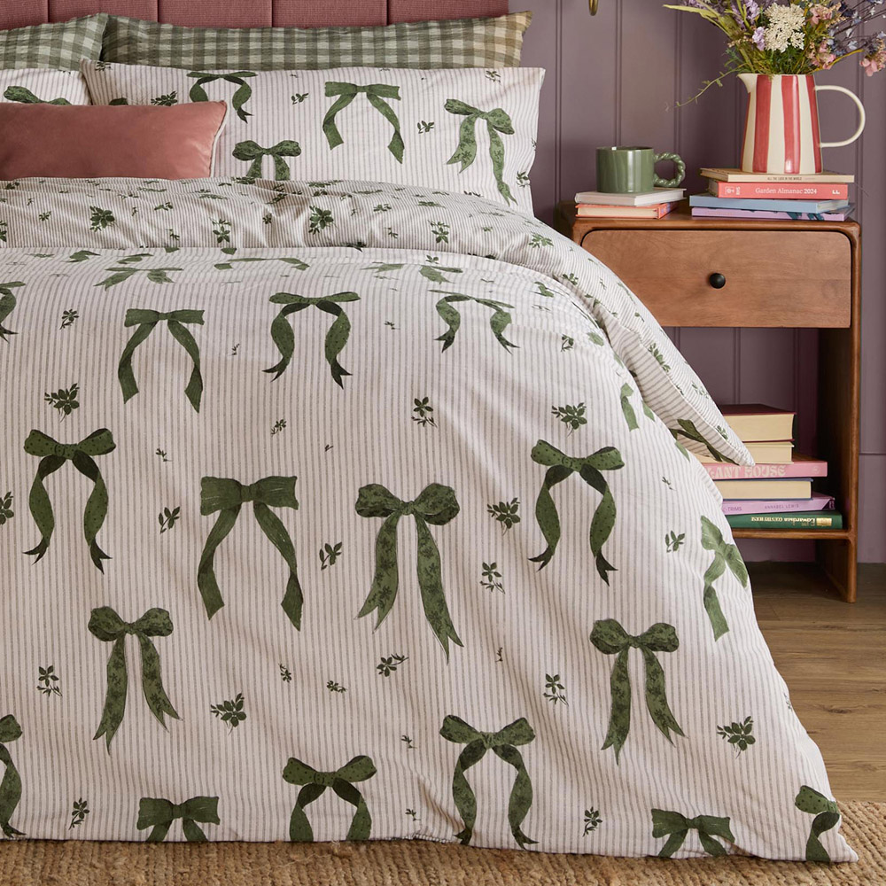 Furn Christmas Belle Stripe King Size Evergreen Reversible Duvet Cover Set Image 4