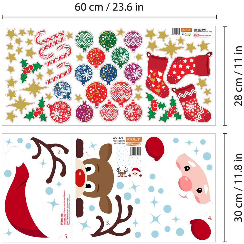 Walplus Christmas with Rudolph and Santa Double-Sided Window Stickers 92 Piece Image 7