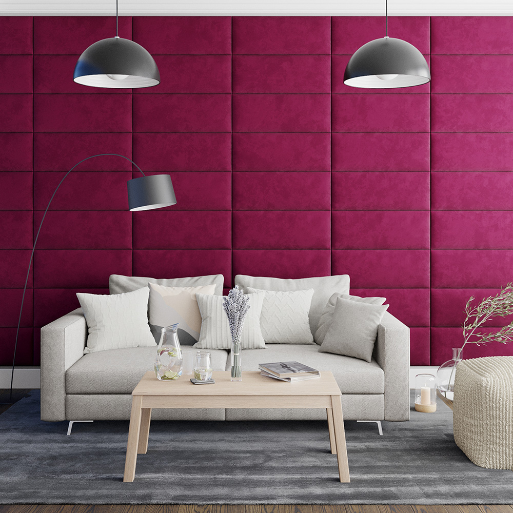 Aspire EasyMount Berry Plush Velvet Upholstered Wall Mounted Headboard Panels 8 Pack Image 3