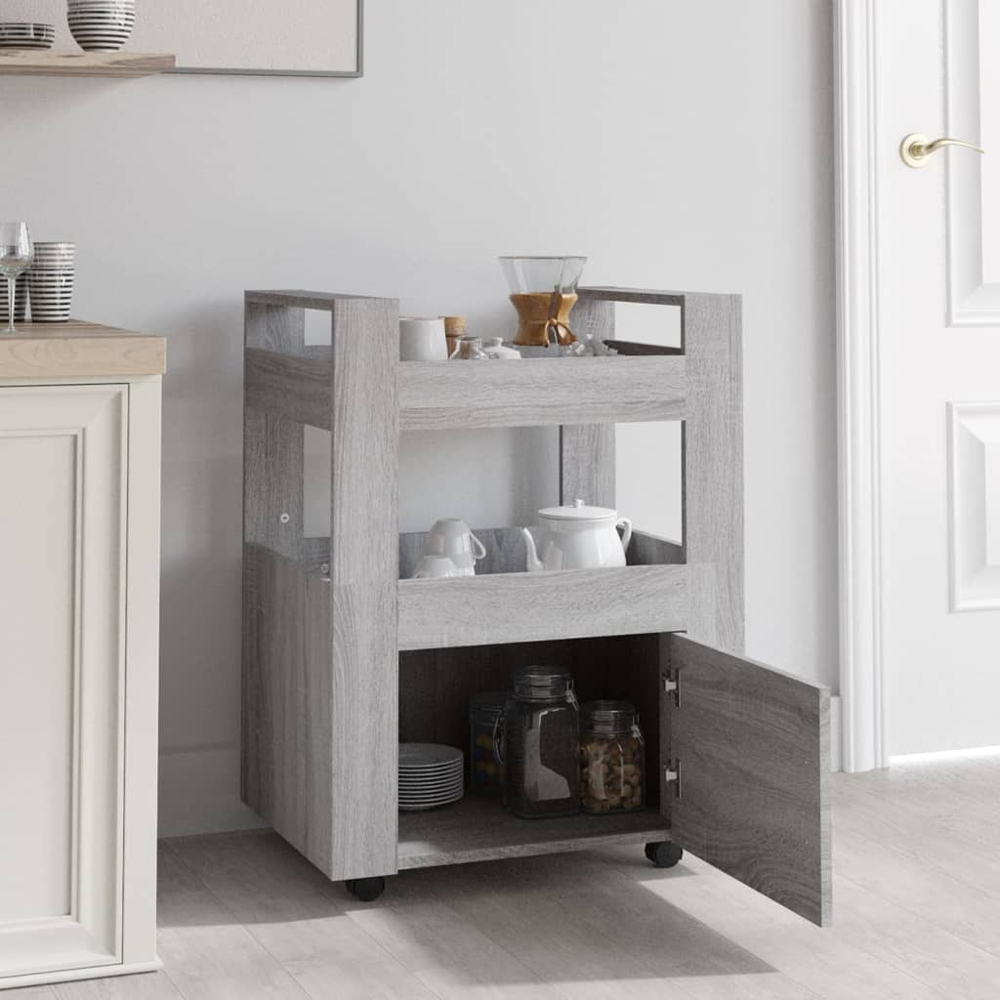vidaXL Single Door 2 Shelf Grey Sonoma Kitchen Trolley Image 8