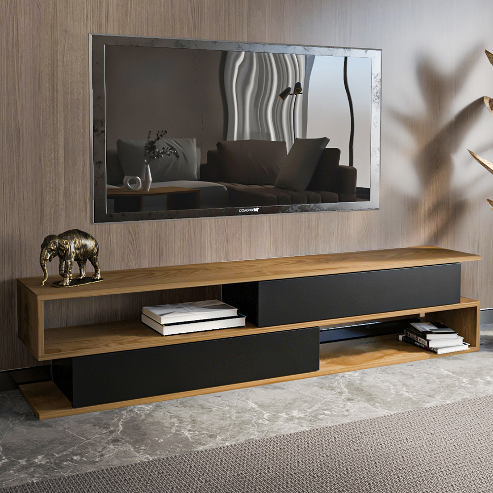 Decorotika Cortez 2 Door 2 Shelf Black and Oud TV Unit Image 1