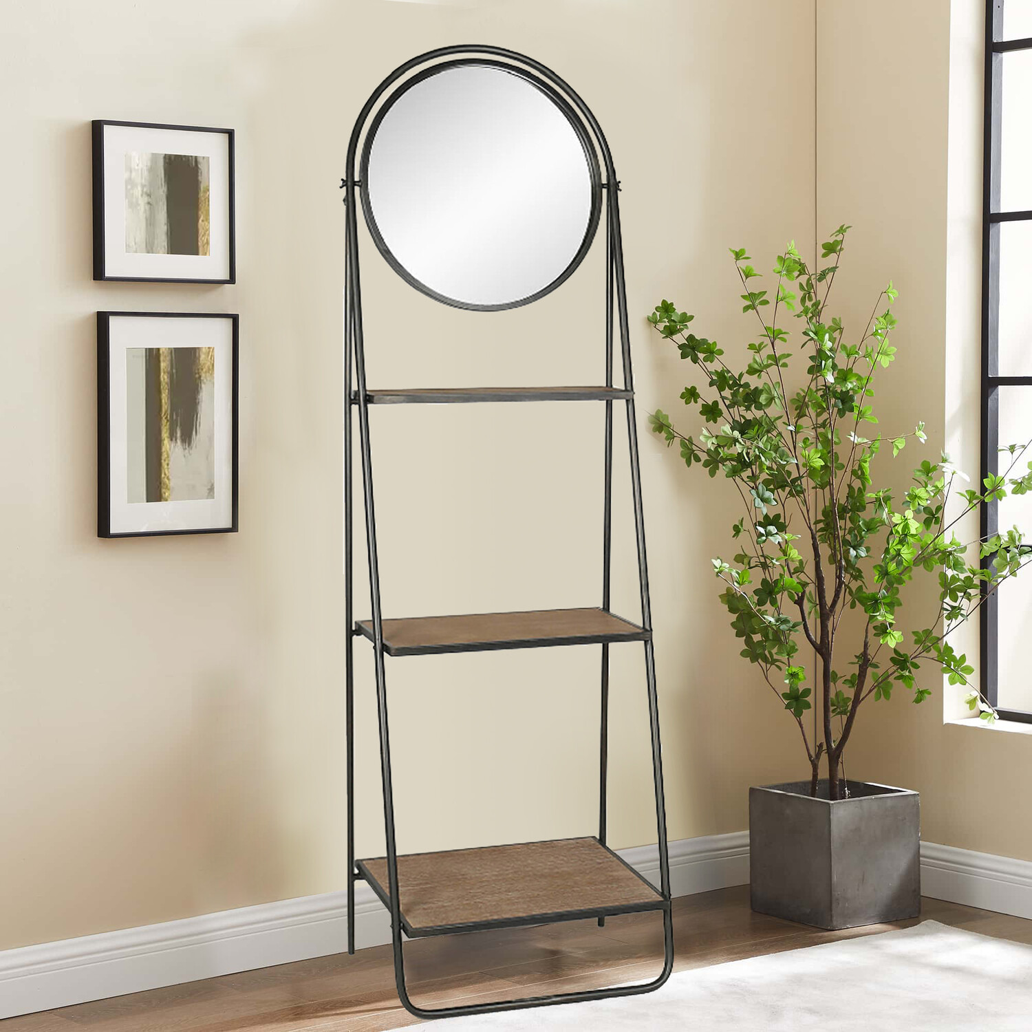 Huxton Black Mirrored Shelving Unit Image 2
