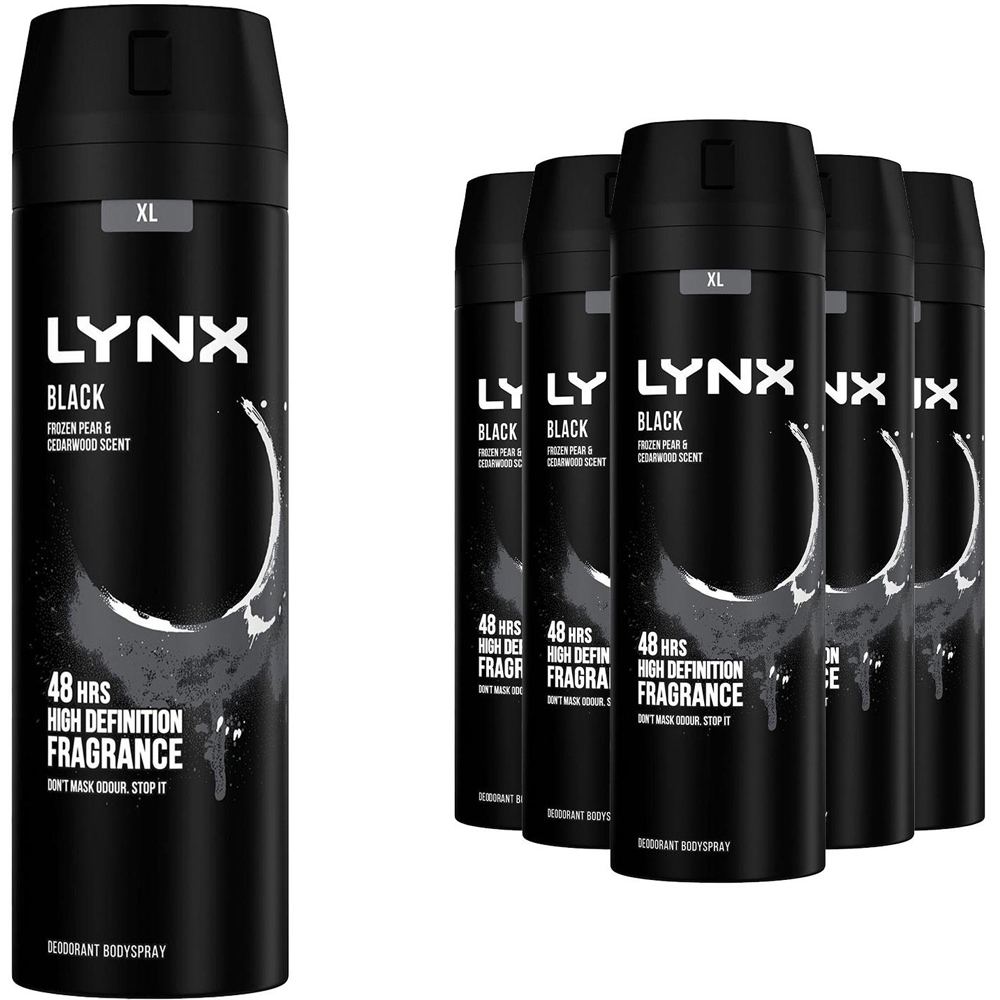 Lynx Black Frozen Pear and Cedarwood 48H Protection Deodorant Body Spray 200ml 6 Pack Image 1