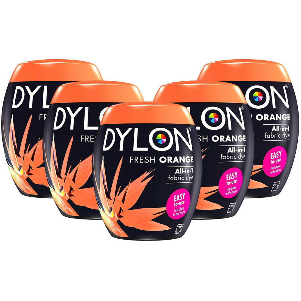 Dylon Fresh Orange Washing Machine Fabric Dye Pod 350g 5 Pack Image 1