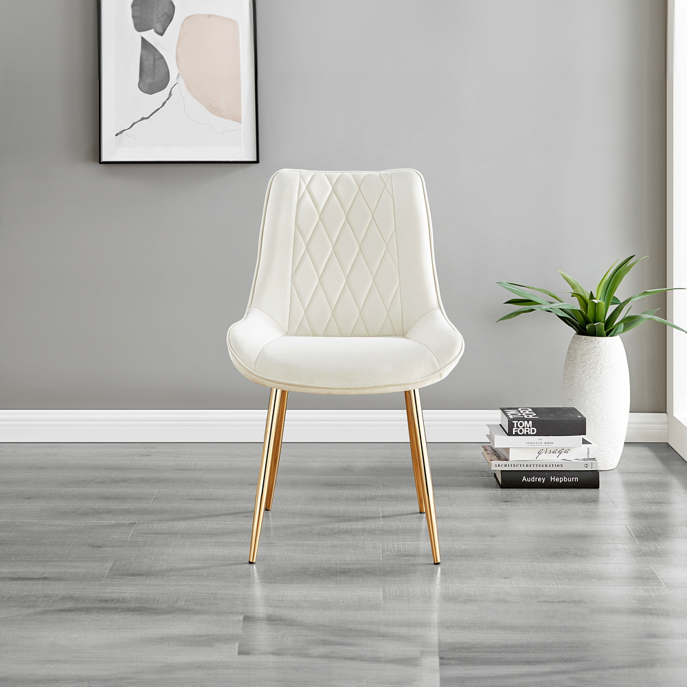 Furniturebox Copeland Cesano Marble Effect 6 Seater Dining Set White Cream and Gold Image 4