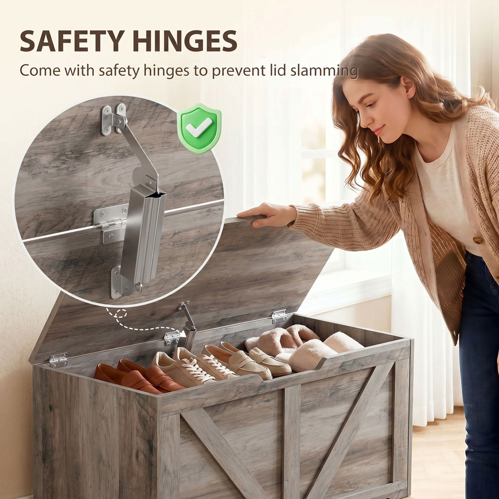 HOMCOM 100L Grey Storage Trunk with Safety Hinge Image 6