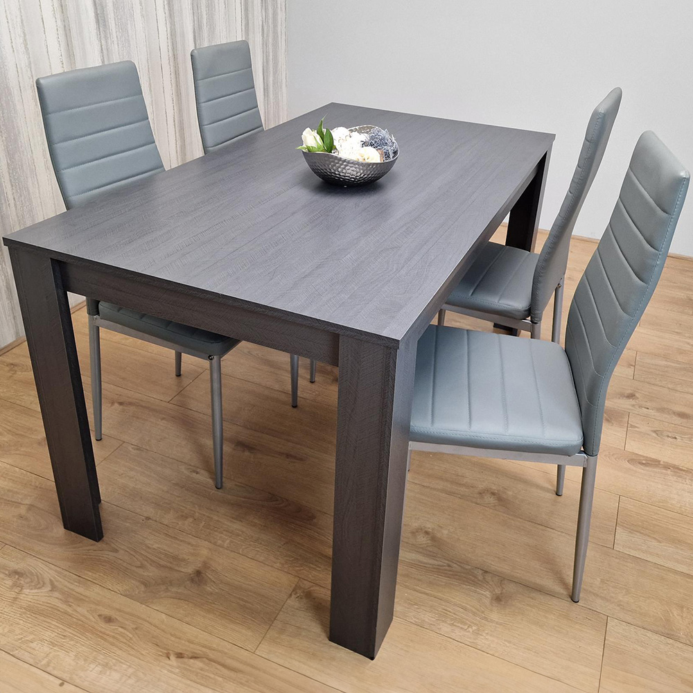 Kosy Koala 4 Seater Faux Leather Arrow Design Dining Set Charcoal and Grey Image 1